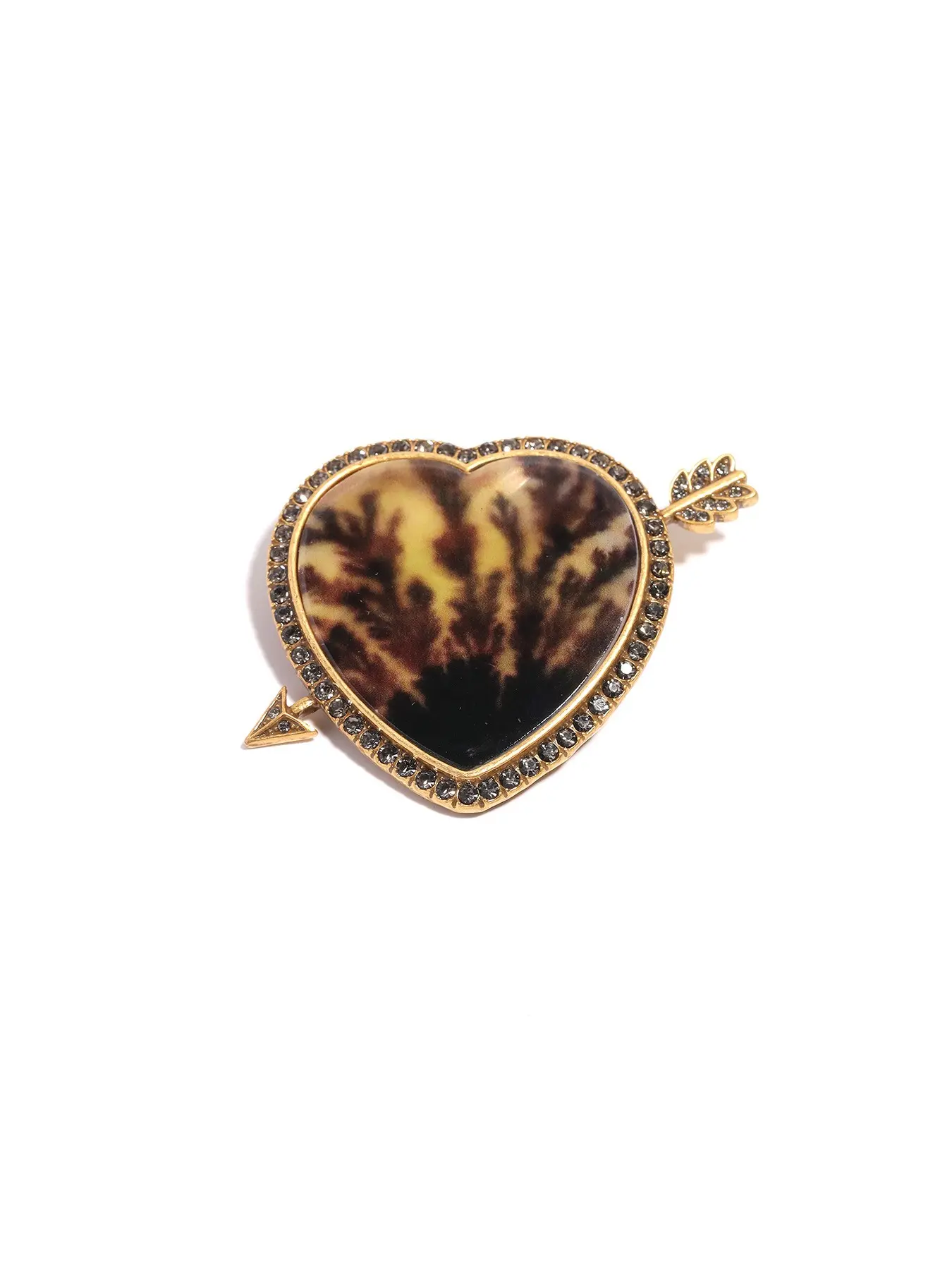 Heart Arrow Brooch H65 Brass Vintage Gold Plated Inlaid Rhinestone Natural Texture Cabochon Lapel Pin For Women Business Party Daily Decorative Jewelry Gift