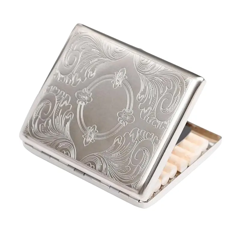 Metal Durable Compact Cigarette Case for Women and Men, Portable Double Sided Spring Clip, Holds 20 Regular Size Cigarette, Fits 100mm Cigarette