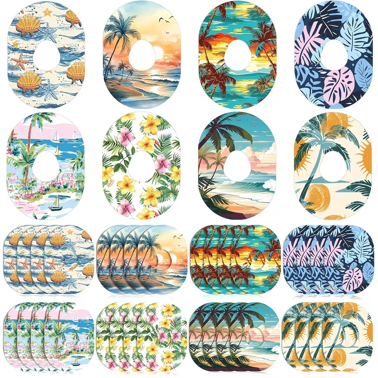 10-Pack Summer Sensor Protection Patches, Compatible with Omnipod 5 Cgm, Beach Pattern, Flexible Breathable Tape Stickers, Random Colors