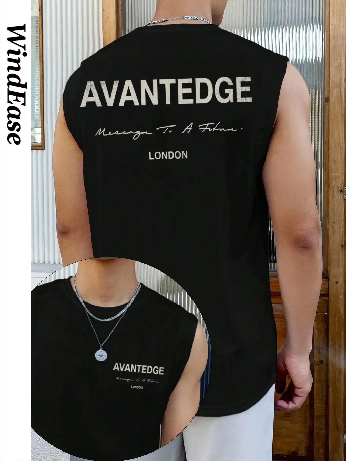 Allsaints London Print Sleeveless Tank Top, Streetwear Casual Muscle Tee, Loose-Fitting Long Top, H-Type Silhouette, No Button or Zipper