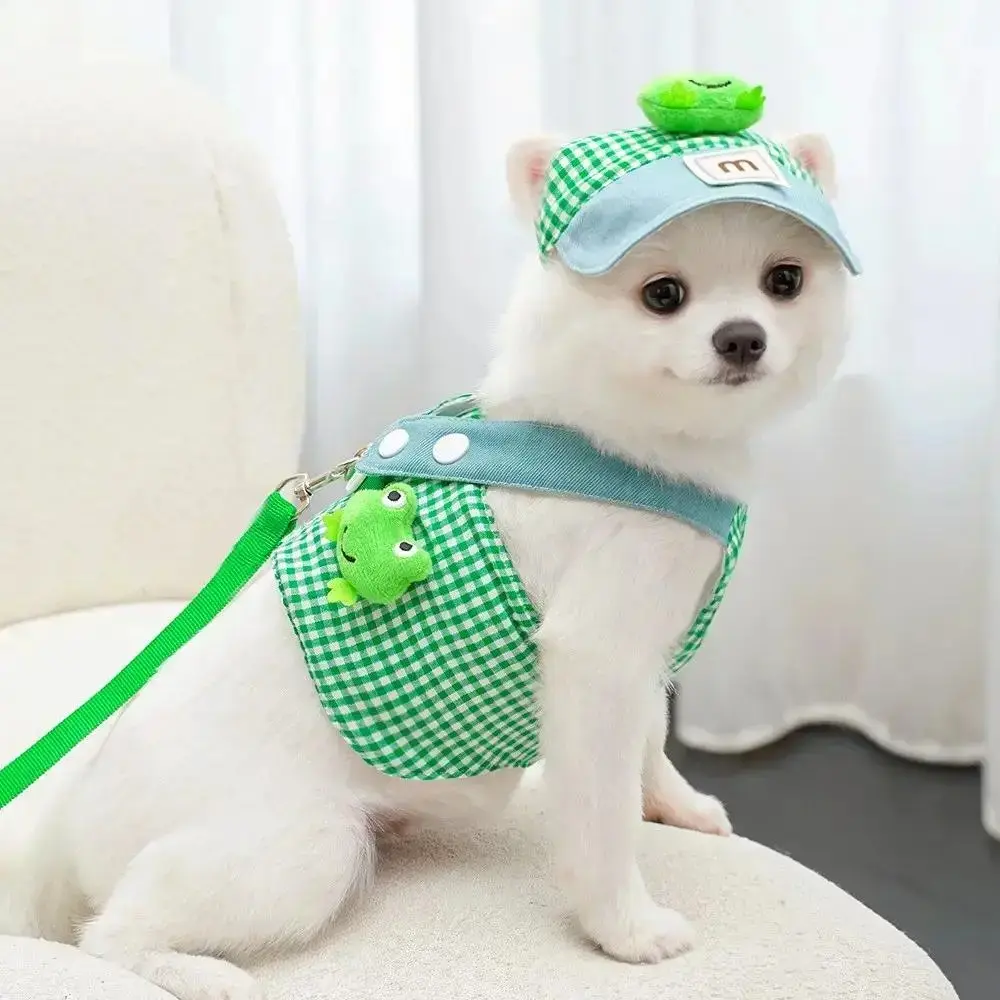 Spring Summer Pet Harness and Leash Set, Cute Frog and Duck Design Vest Harness for Cats and Small Dogs, Comfortable Breathable Adjustable Walking Harness for Outdoor Activities and Daily Walks