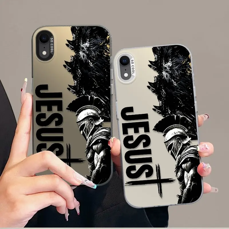 Phone case for iPhone XR Jesus Warrior Cross Print Phone Case Non-Yellowing Shockproof Crystal Clear Full Body Protection Colorful Silver Phone Case ROOCYZ8KPI57R