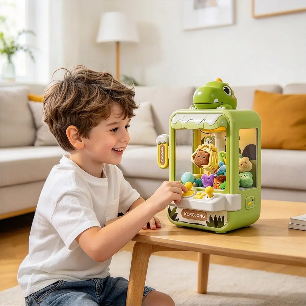 Dinosaur Claw Machine for Kids Mini Vending Machine with Music Electronic Arcade Game Machine With Soft Plush Doll Dispenser Game Prize Dispenser for Birthday Toys Gifts