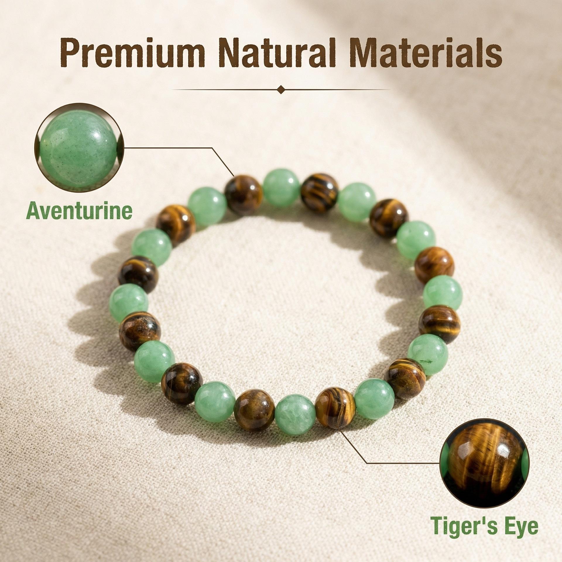 Cross-border bestseller green aventurine tiger eye natural stone bracelet, wealth and energy jewelry, handmade beaded bracelet