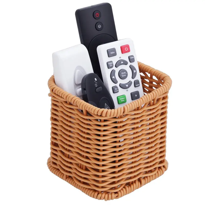 Remote Caddy, Bedside Remote Control Holder, Synthetic Rattan Organizer for TV Remotes, Makeup Brushes & Office Supplies, Stylish Remote Holder for Table, Living Room, Bedroom & Office