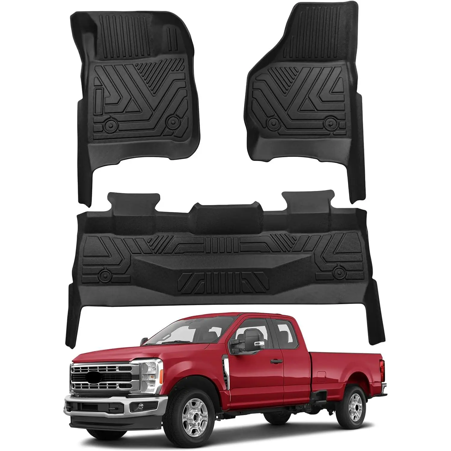 Floor Mats Suit for Ford F-250/F-350/F-450 1999-2007 (Only for Crew Cab) Super Duty, All Weather TPE Carpet Rubber Custom Fit Car Accessories - Not Fit for 2nd Row Captain Seats with Center Console