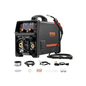 【DealsForYouDays】VEVOR MIG Welder, 200A Synergic Mig Welding Machine, 4-in-1 Gas MIG/Flux Core MIG/Stick/Lift TIG Multi-Process Welder Machine, 110V/220V Dual Voltage Mig Welder with IGBT Inverter LCD Screen Display