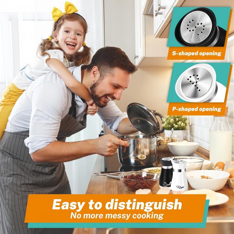 Salt and Pepper Shaker Set, 2 Counts/set Stainless Steel Salt and Pepper Container with Stand, Seasoning Utensils for Home Kitchen, Dining Table, Camping, Barbecue