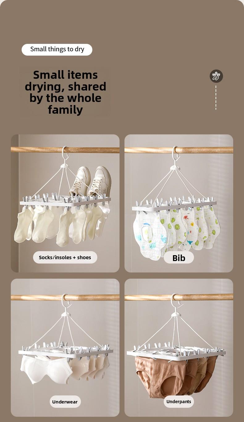 FaSoLa Household Folding Drying Rack, Multi-Clip Sock and Underwear Drying Tool, Multifunctional Windproof 2-in-1 Drying Rack