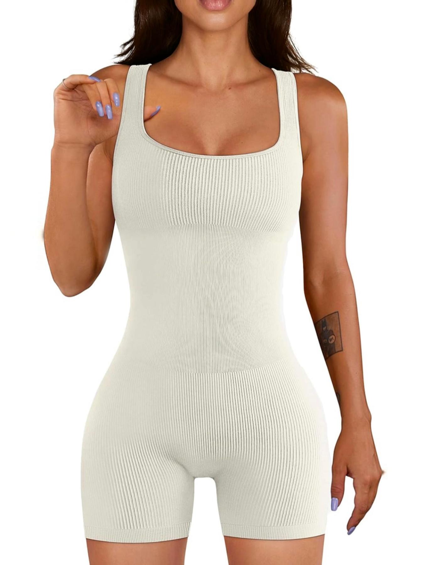 Women's Solid Backless Ribbed Tank Shapewear Romper, Casual Comfy Butt Lift Skinny Shapewear Bodysuit for Daily Wear, Body Shapewear, Shapewear Tummy Control Fajas Para Mujer, Summer Clothes Women, Womenswear