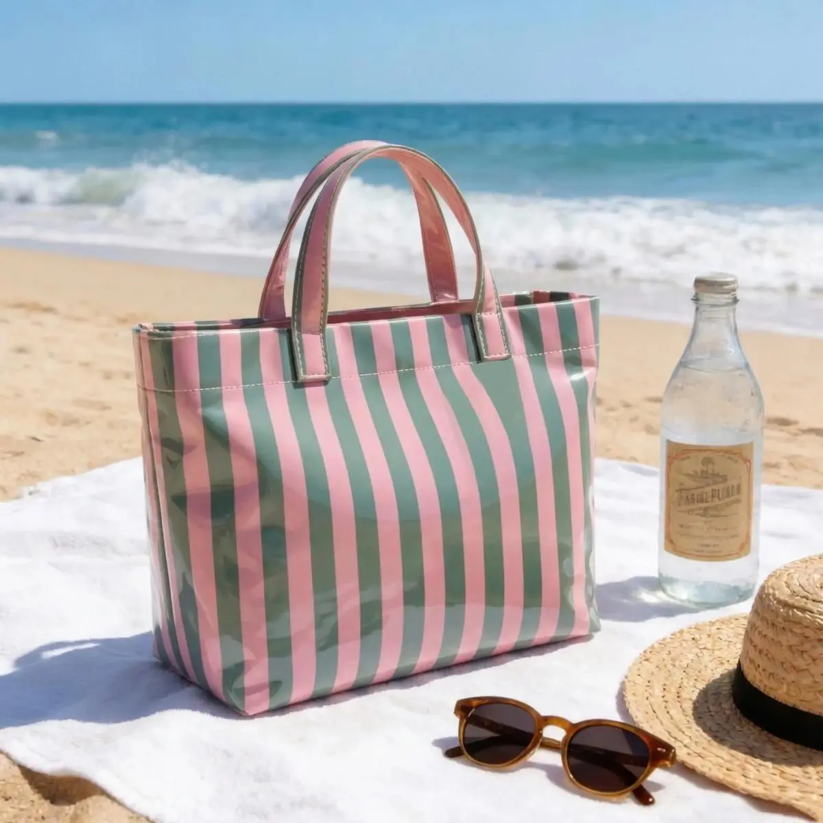 Women's Striped Waterproof Tote Bag - Lightweight, Large-Capacity, Sporty Chic, Casual Trendy Leisure Bag with Handles for Grocery Shopping & Casual Outings, Casual Trendy Bag, Chic Street Holiday Bag