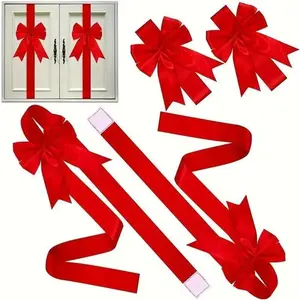 Lime Red Large Bow Fringe Wreath for Valentine's Day, Cabinet Door Holiday Decoration, Polyester Fiber, No Batteries Required, Festive Home Ornament