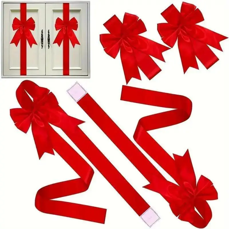 Large Bright Red Fringe Bow-Shape Wreath, Valentine's Day Synthetic Polyester Ribbon Ornament, Cute Festive Decor for Doors, No Battery Required, Valentines Day