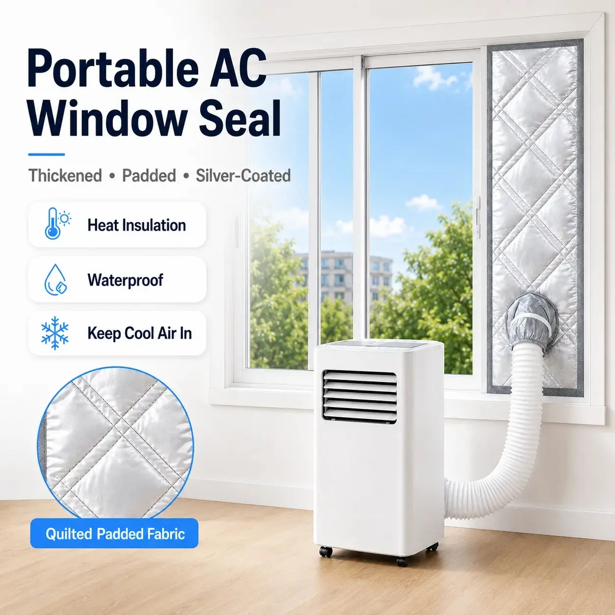Portable Ac Window Seal Kit, Adjustable 39" Vertical/horizontal, 3-Layer Thickened, 100% Tight Seal, Easy Installation, Blocks Hot Air, Heat Insulation