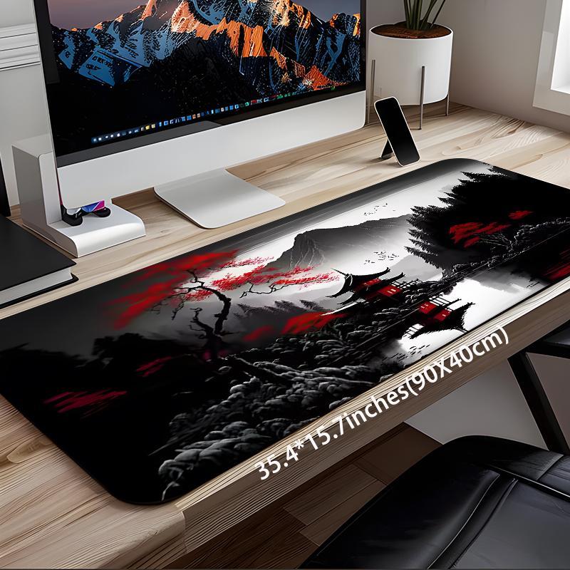 Japanese Landscape Pattern Mouse Pad, Rectangle Gaming Mouse Pad, Non-slip Mousepad, Office Desk Keyboard Mouse Mat for Home Office Game Room Desk