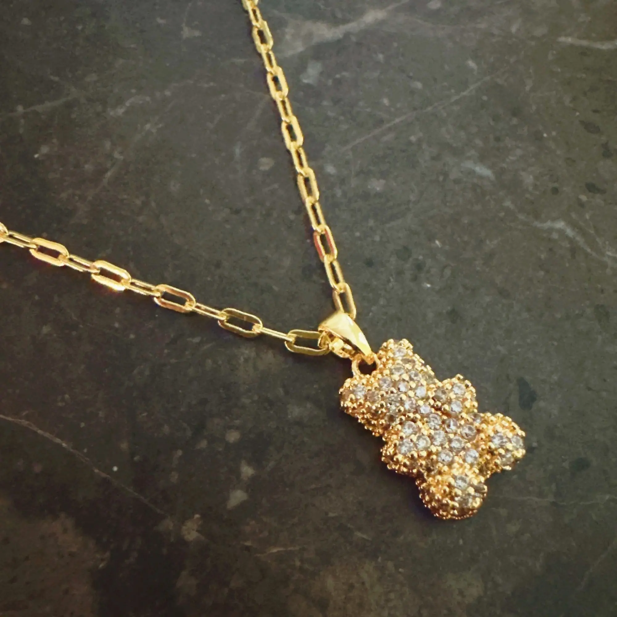 Bling Teddy Bear Pendant Necklace - 16" Length, Bold Charm, Extender Chain, Lead-Free Metal, Teddy Shape Costume Jewelry, Standard, Casual, Metal Chain