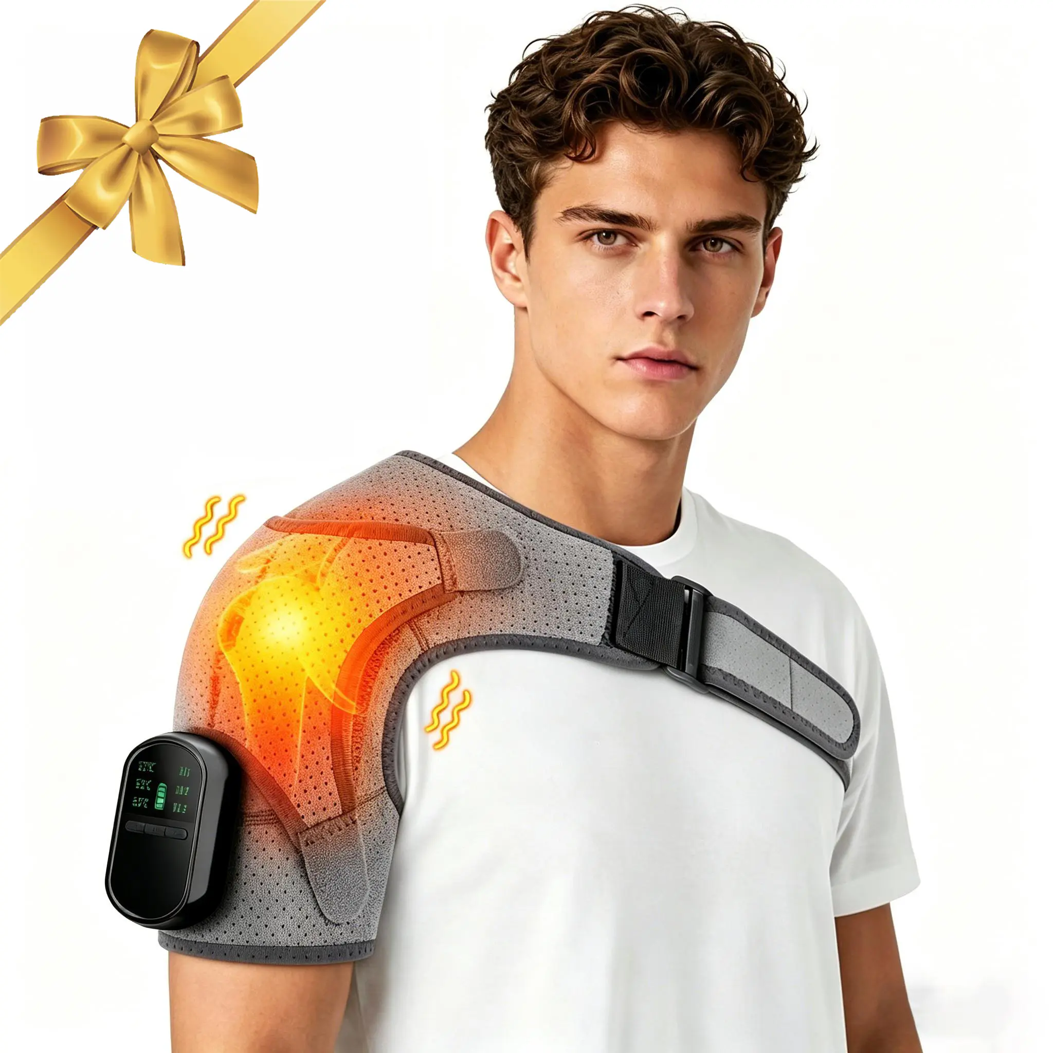 Cordless Shoulder Heating Pad, Electric Shoulder Massager with Heat and Vibration, Shoulder Massager for Knee and Neck, Back & Knee Massage Device, Rotator Cuff Support for Men and Women Healthy Gift