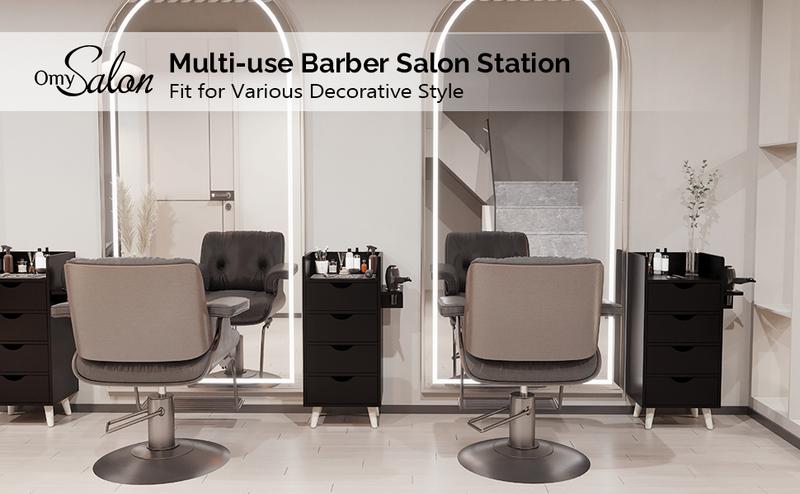 OmySalon 4-Layer Salon Storage Cabinet, Beauty Barber Salon Styling Station Organizer Equipment, Hair Stylist Station Set with 2 Hair Dryer Holders, 4 Drawers and Raised Table Legs OmySalon 4-Layer Salon Storage Cabinet, Beauty Barber Salon Styling Station Organizer Equipment, Hair Stylist Station Set with 2 Hair Dryer Holders, 4 Drawers and Raised Table Legs