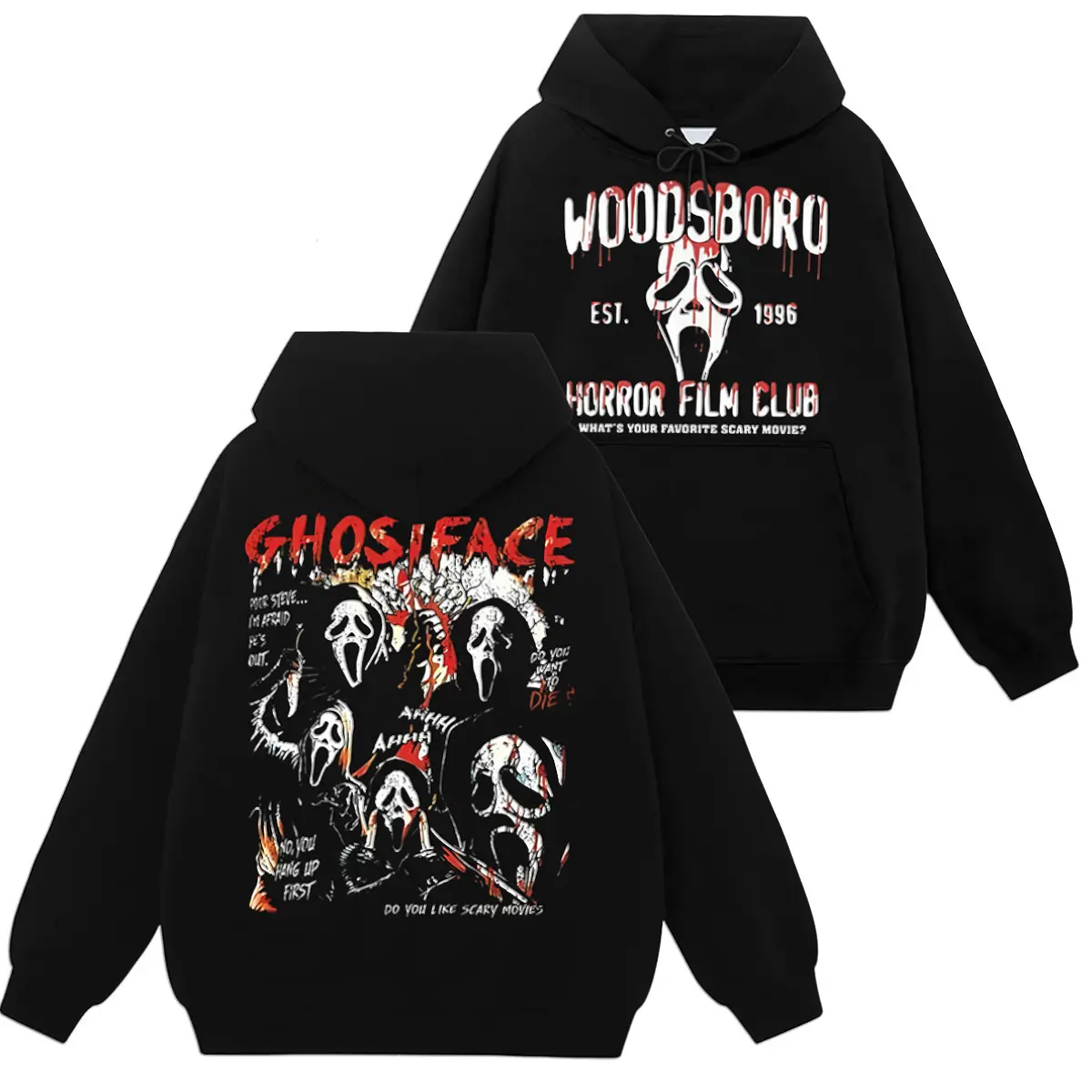 Halloween Horror Graphic Hoodie |   sweatshirts |   T-Shirt Scary Ghostface Print Unisex Pullover Sweatshirt T Shirt Spooky Horror Character Merch Casual Streetwear Long Sleeve Top For Men Women Halloween Party Outfit Horror Fan Gift
