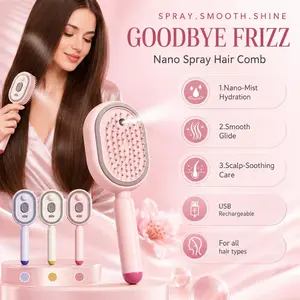 2026 Electric steam straightening Hair brush, electric spray air cushion massage Hair brush, rechargeable shampoo brush, handheld fan, multi-functional massage, volumizing hair, nourishing hair strands gift set fishing advent calender Pink