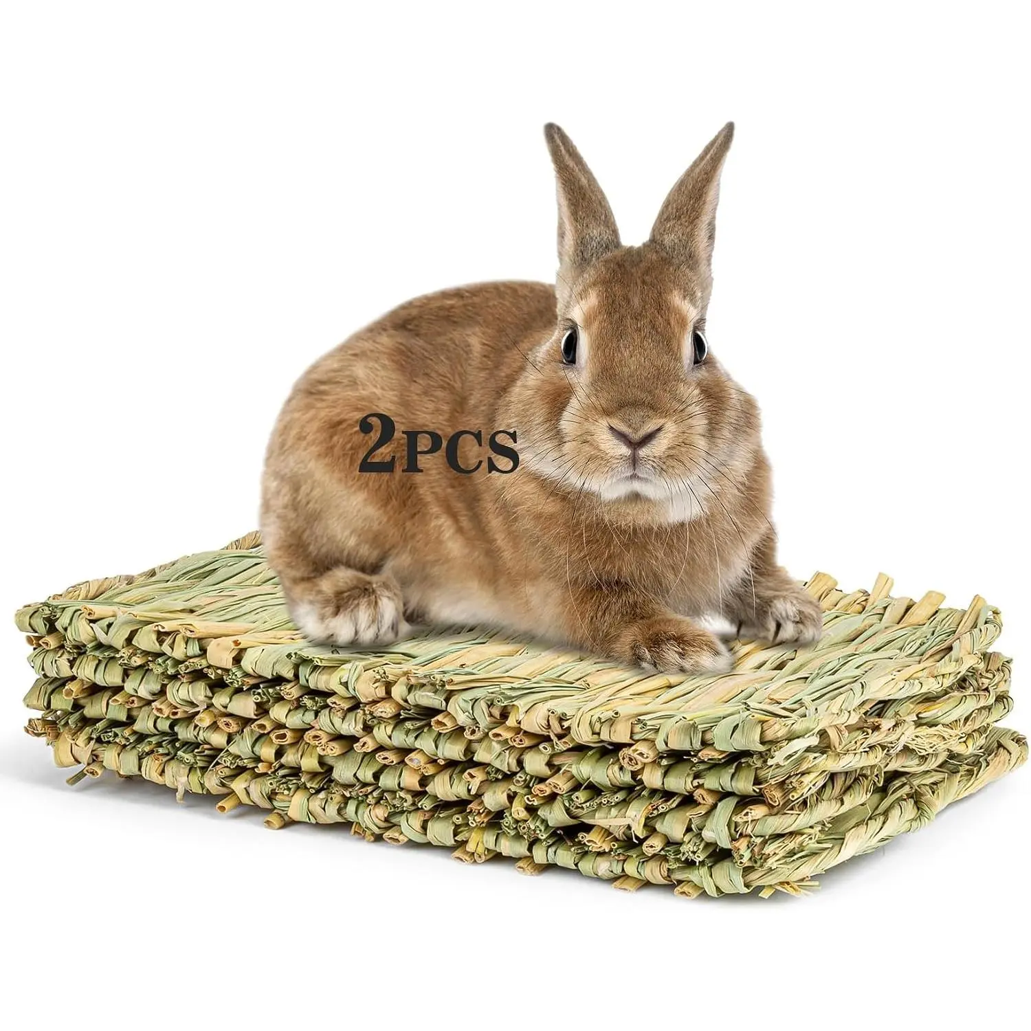 Grass Mats - Woven Hay Bed Cage Mats,  Bedding & Cooling Nesting Toys for Bunny, Hamster, Chinchilla, Guinea Pig and Other Small  2 count |  Mat, Bunny Bedding &  Toys for Indoor Rabbits, Guinea Pigs, Chinchillas, Hamsters, Gerbils, Mice and Rats