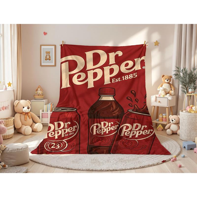 Vintage Three cans Dr Pepper Flannel Throw Blanket cozy soft fluffy lightweight slogan print soft fleece blanket flannel throw personalized flannel gift