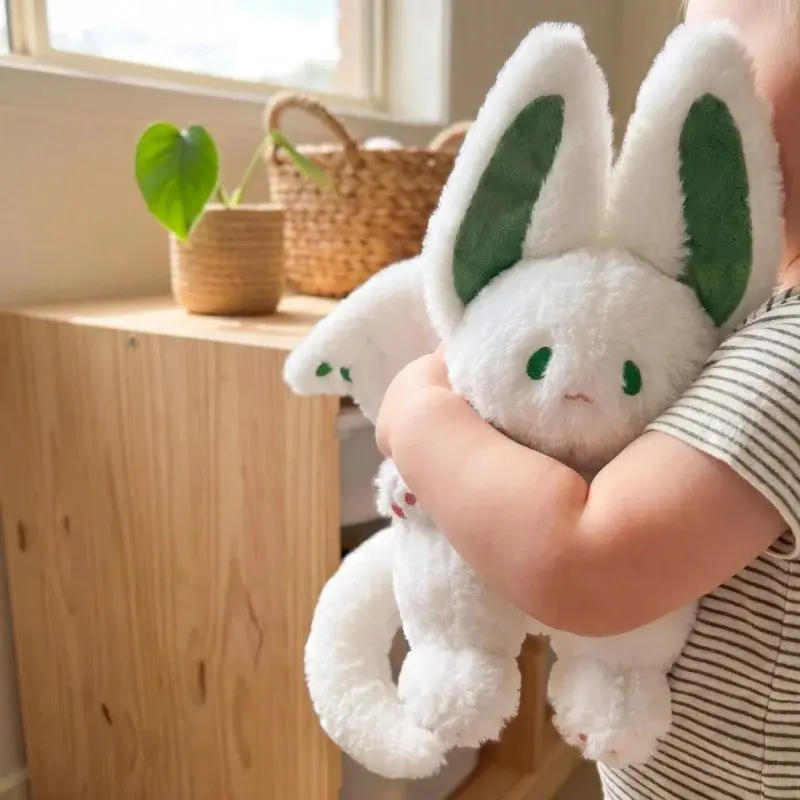 35cm Cute Rabbit Plush Pillow with Bat Wings and Long Tail, Home Decor Plush Ornament, Girl's Birthday Gift
