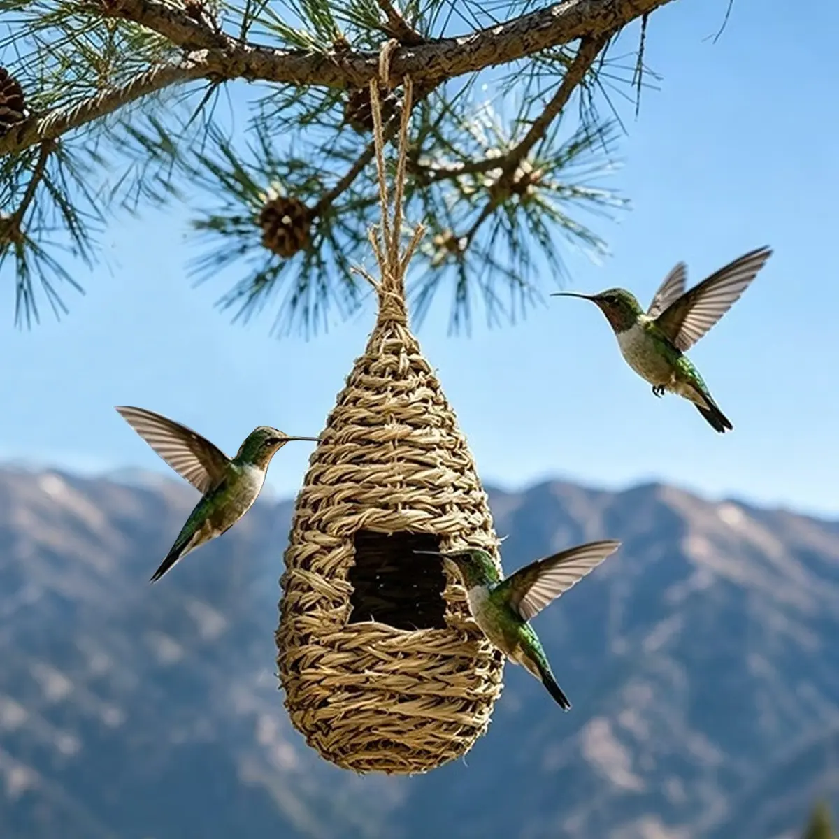 Hand-Woven Natural Grass Hummingbird House, Outdoor Hanging Bird Nest, Garden & Courtyard Decoration, Eco-Friendly Bird Sanctuary, Hummingbird Habitat