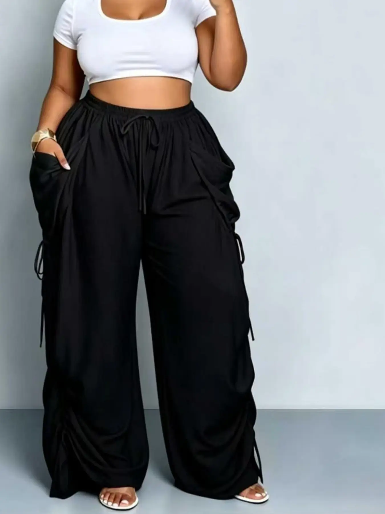 High-Waisted Drawstring Linen Straight Leg Pants for Women, Spring & Fall Fashion, Loose Fit, Casual Home Wear, Multiple Colors Available