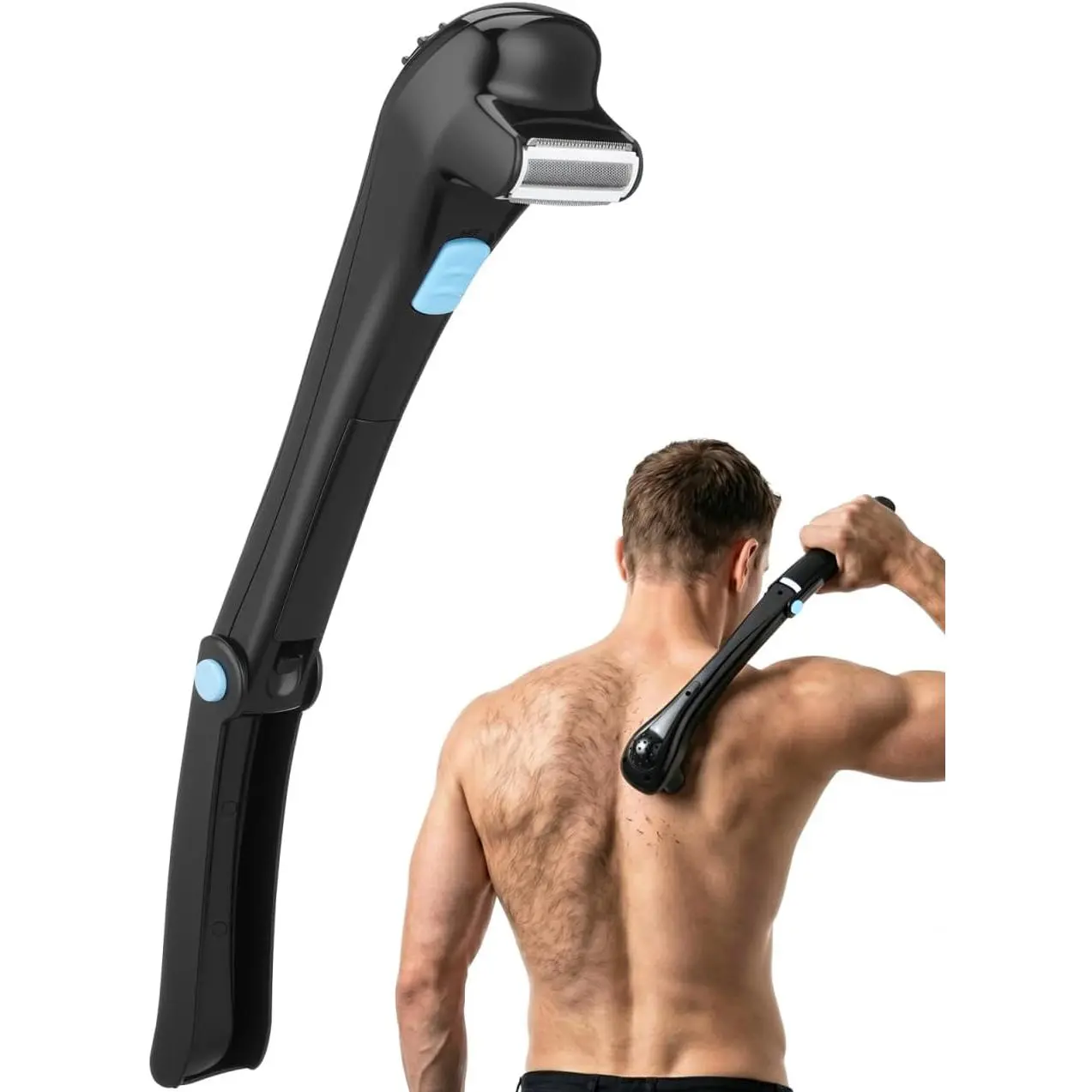 Men's Electric Back Shaver Hair Tool - Battery Powered Back Grooming Razor Tool, Foldable Long Handle DIY Groomer, Body Hair Trimmer, 1 Unit, Black, 9.44x2.75in, Hair Tools