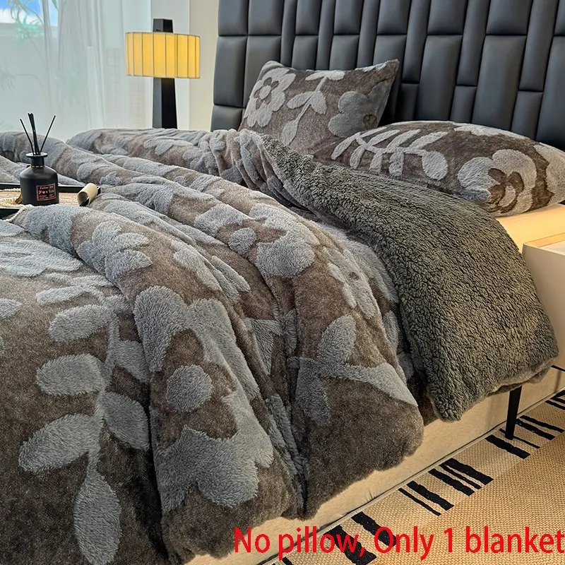 New Rabbit Hair Jacquard Lamb Fleece Blanket, Dual Layer Thick Warm Comfortable Skin-Friendly, 8 Colors Available, Ideal for Bedroom Living Room Office Nap Sofa