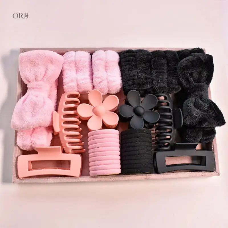 16Pcs Women Girls Hair Accessories Set, Fluffy Plush Bow Scrunchies, Matte Flower & Hollow Rectangle Hair Claw Clips, Elastic Hair Ties, Daily Hair Decor Kit for Back‑to‑School