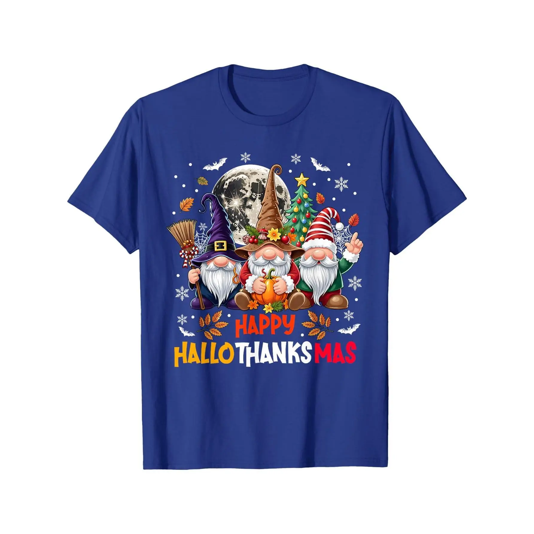 Hallothanksmas Halloween Thanksgiving Christmas T 100% Cotton Short-sleeve Tee Round Neck All Seasons Breathable Ready Soft Cotton Everyday Tee Perfect Gift for Man