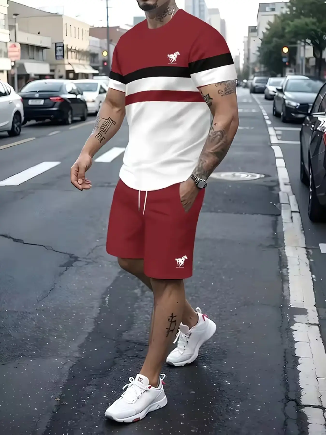 Summer Men's Sporty Casual Set, Short Sleeve Tee and Shorts, Youth Trendy Two-Piece, All Seasons Fitted Clothing