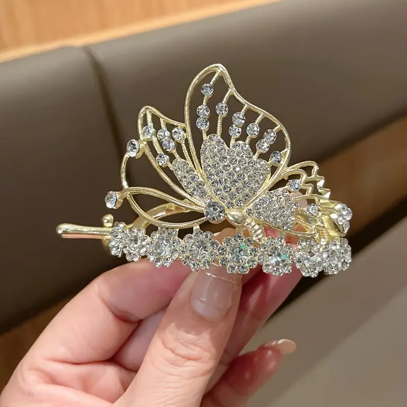 1pc Fish Tail Butterfly Decor Hair Clip For Girls, Rhinestone Hair Accessories Suitable For Holiday Use