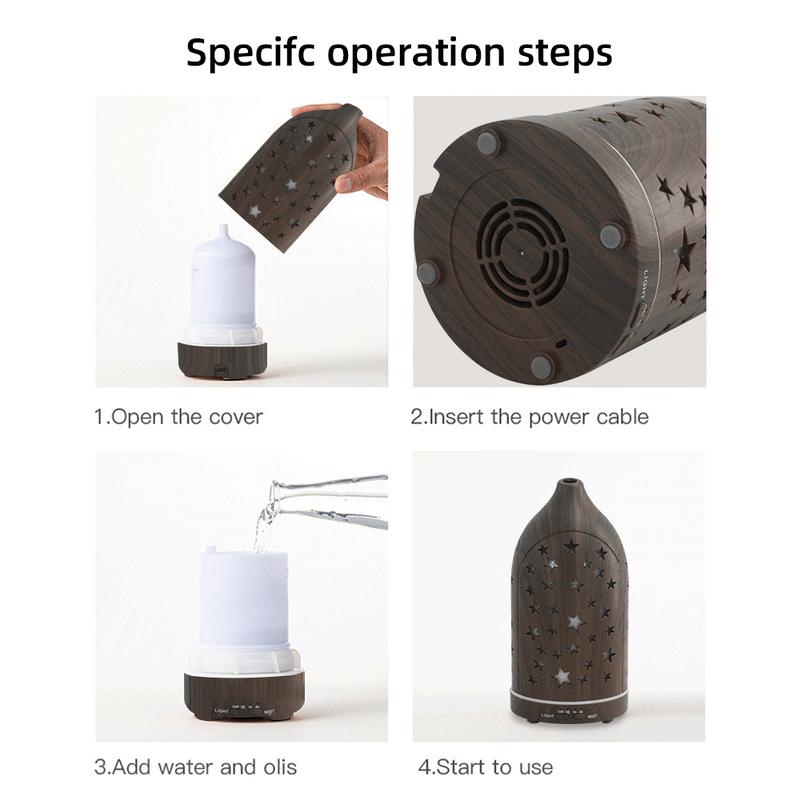 Star Hollow Diffuser  7 Color Changing LED Lights, Whisper Quiet Essential Oil Diffuser, Safe BPA-Free, Stylish Aromatherapy for Home & Office