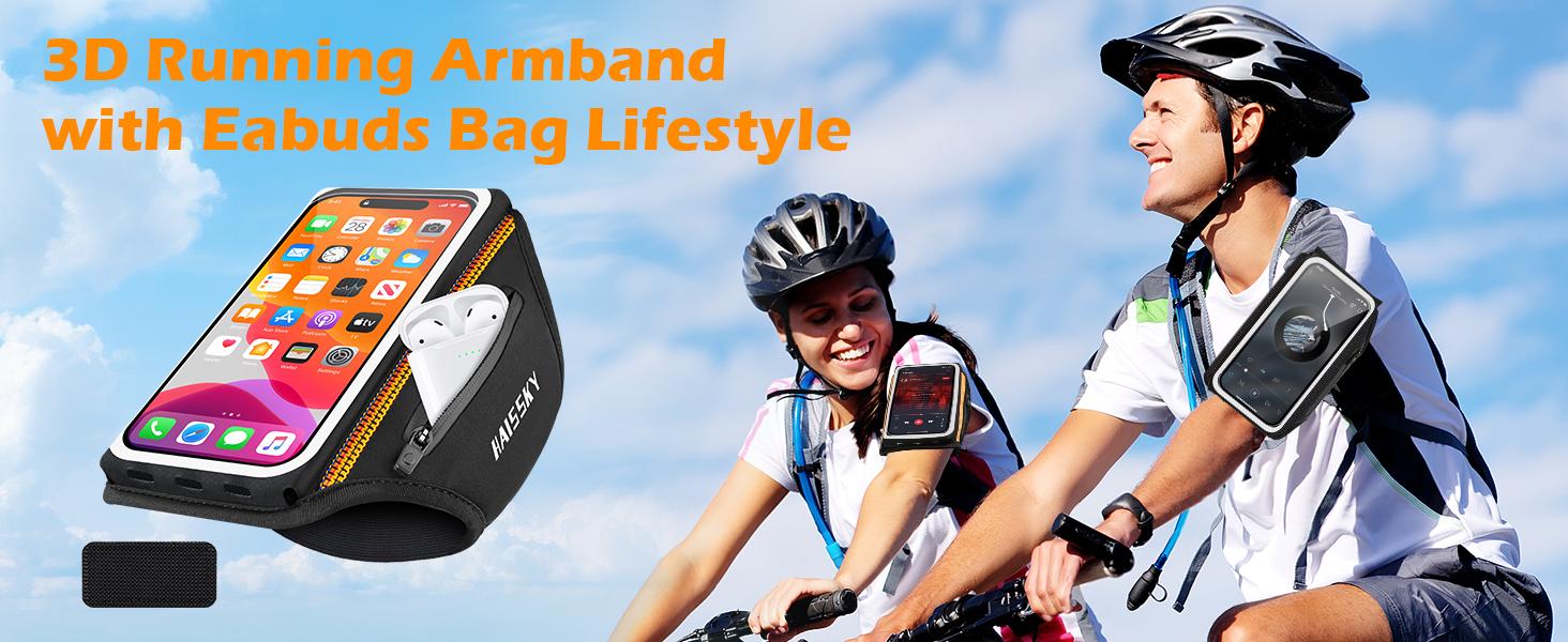 AGS Phone Armband for Running 3D Design Cell Phone Armband with Zipper Pocket for Earbuds Car Keys, Water Resistant Sport Arm Band for iPhone 14 13 12 11 Pro Galaxy S20 S30 Fit Up to 6.9'' with Phone Case