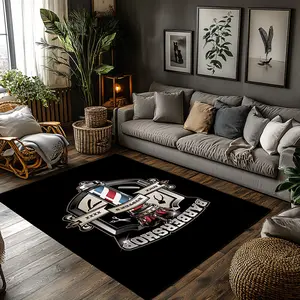 Vintage Barbershop Emblem Logo Black Base Crystal Velvet Non-Slip Salon Decor Area Rug #BarbershopEmblemRug #VintageBarberCarpet #BarberShopFloorDecor #CrystalVelvetMat