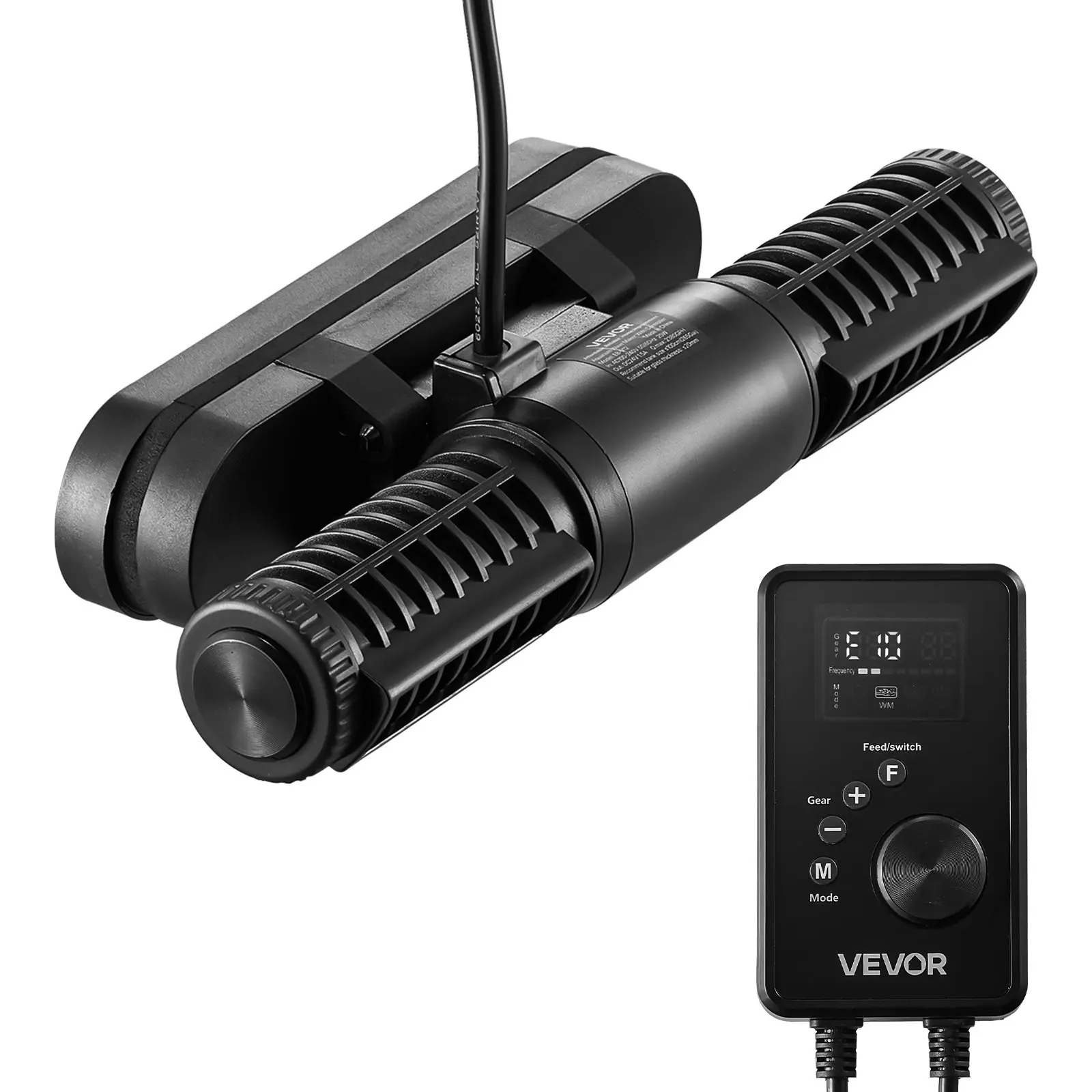 Aquarium Wave Maker, 25W, 2380 GPH Adjustable Cross Flow Pump with Controller, Magnetic DC 24V Aquarium Powerhead, Strong Magnetic Base, 360 Rotating Wavemaker, for Saltwater Marine Freshwater