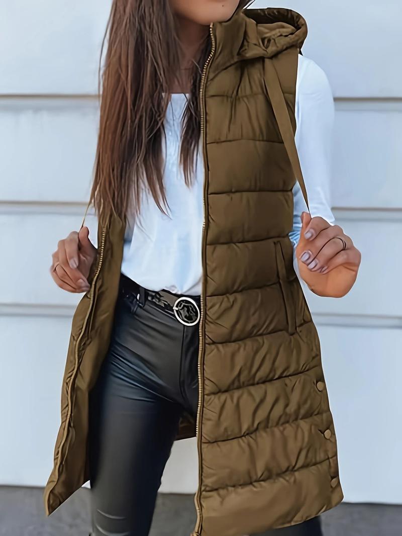 BIGWIG Solid Color Hooded Zipper Vest Jacket Women's Clothing