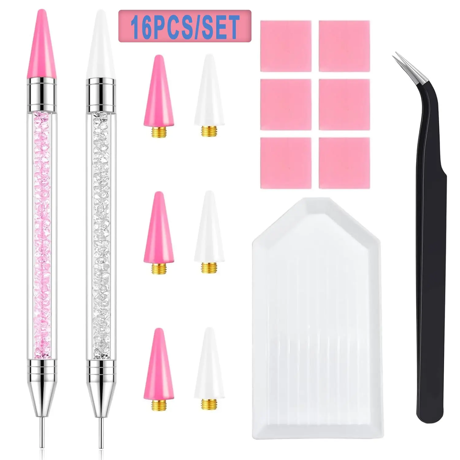 16pcs/set Rhinestone Application Kit, 2 Bedazzling Pens, 6 Extra Wax Tips & Tweezers, Nail Art Tools, Diamond Painting Pen Set, DIY Manicure Kit