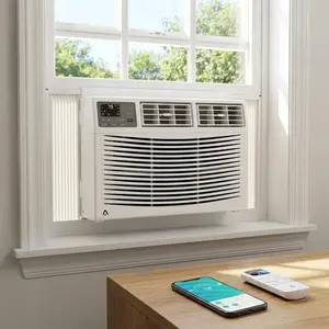 12000 BTU Window AC & Heater – Smart 7-in-1 Inverter, Dehumidifier, Fan – WiFi/Alexa, Remote, 3 Speeds, Timer – Cools/Heats 550 Sq Ft – 208/230V – Home, Office