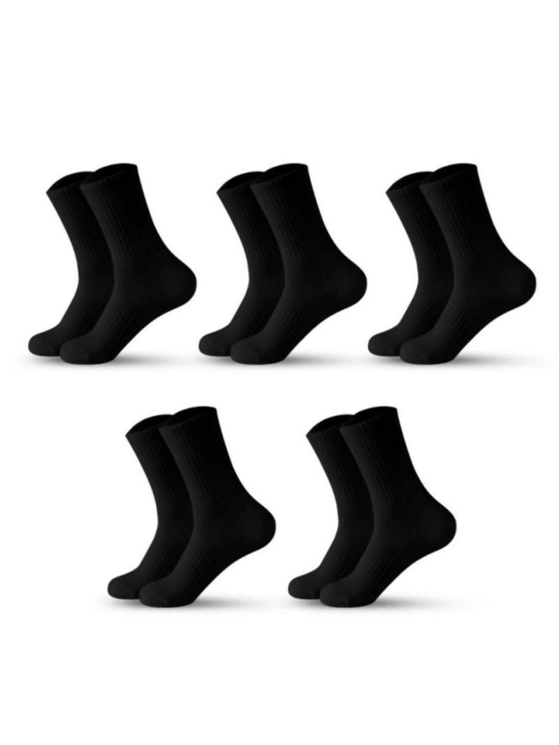 Men's 5 Pairs Solid Crew Socks, Casual Comfy for Daily Outdoor Wear, Socks for Men, Knit Socks for All Seasons, Soft Comfy Socks
