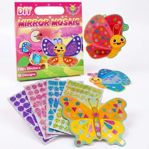 Mirror Mosaic Butterfly | 10 Templates, 720+ Stickers | DIY Dot Art Set | Craft Kits for Boys Ages 3+ | Mess Free Kids Travel Activities | 3,4,5,6,7 Years Old Girl Birthday Gift