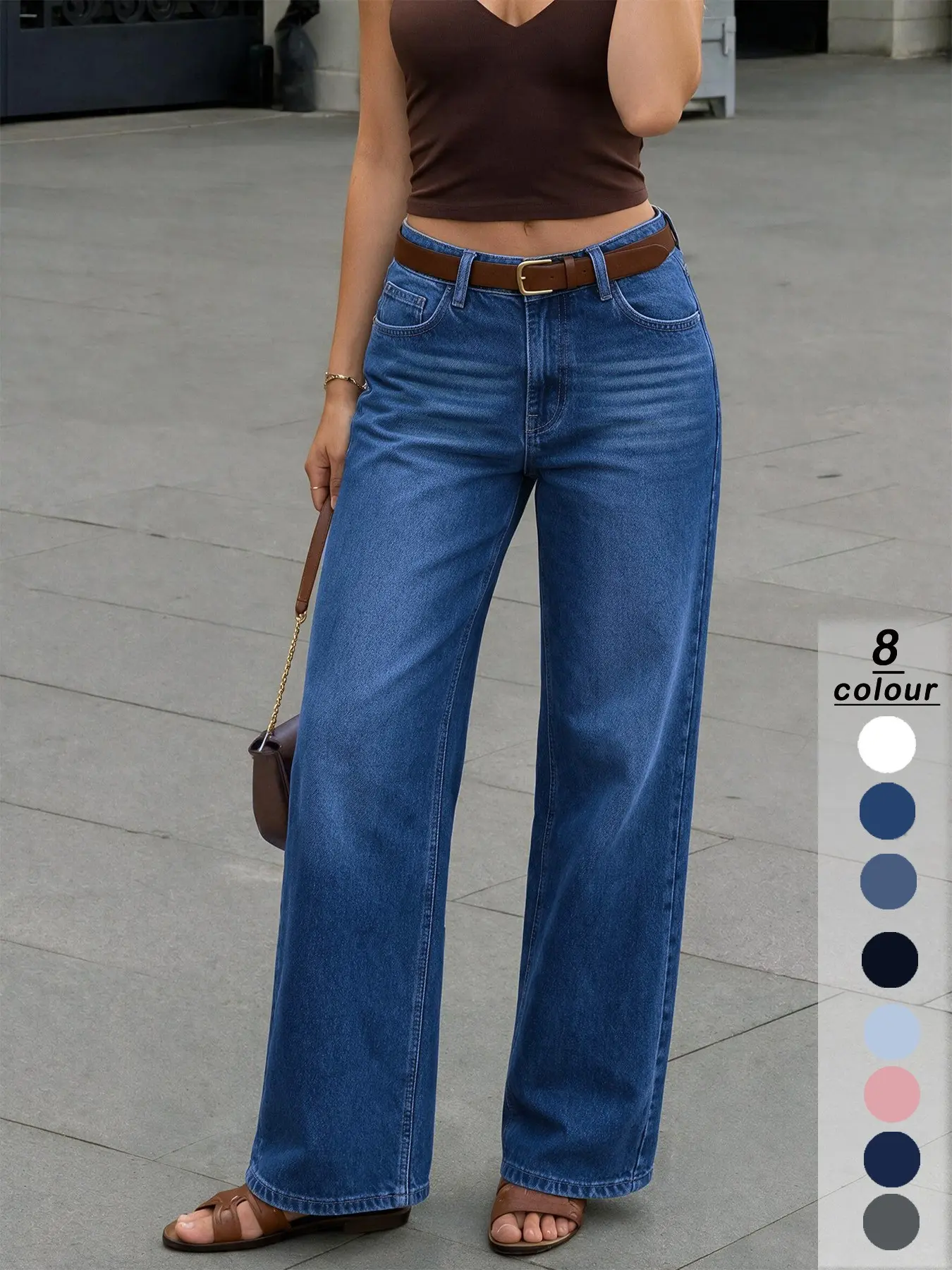 Women's White High-Waisted Wide-Leg Jeans, Trendy Jeans, Casual Comfortable Loose-Fitting Basic Denim Jeans, All-Season Fashion