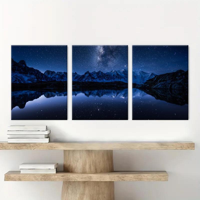 Starry Sky Pattern Wooden Framed Canvas Painting, 3 Counts Modern Art Wall Decor, Wall Art for Home Living Room Bedroom Office Starry Sky Pattern Wooden Framed Canvas Painting, 3 Counts Modern Art Wall Decor, Wall Art for Home Living Room Bedroom Office