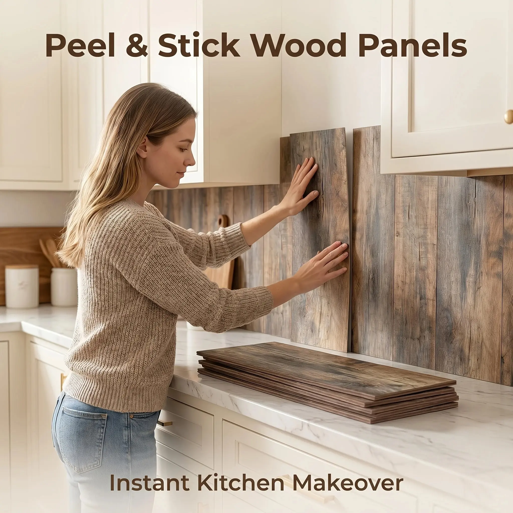 Self Adhesive Vintage Wood Wall Panels, Peel and Stick Weathered Wooden Plank Wallpaper, Easy Install Removable Wall Covering for Living Room, Kitchen Wallpaper Peel and Stick