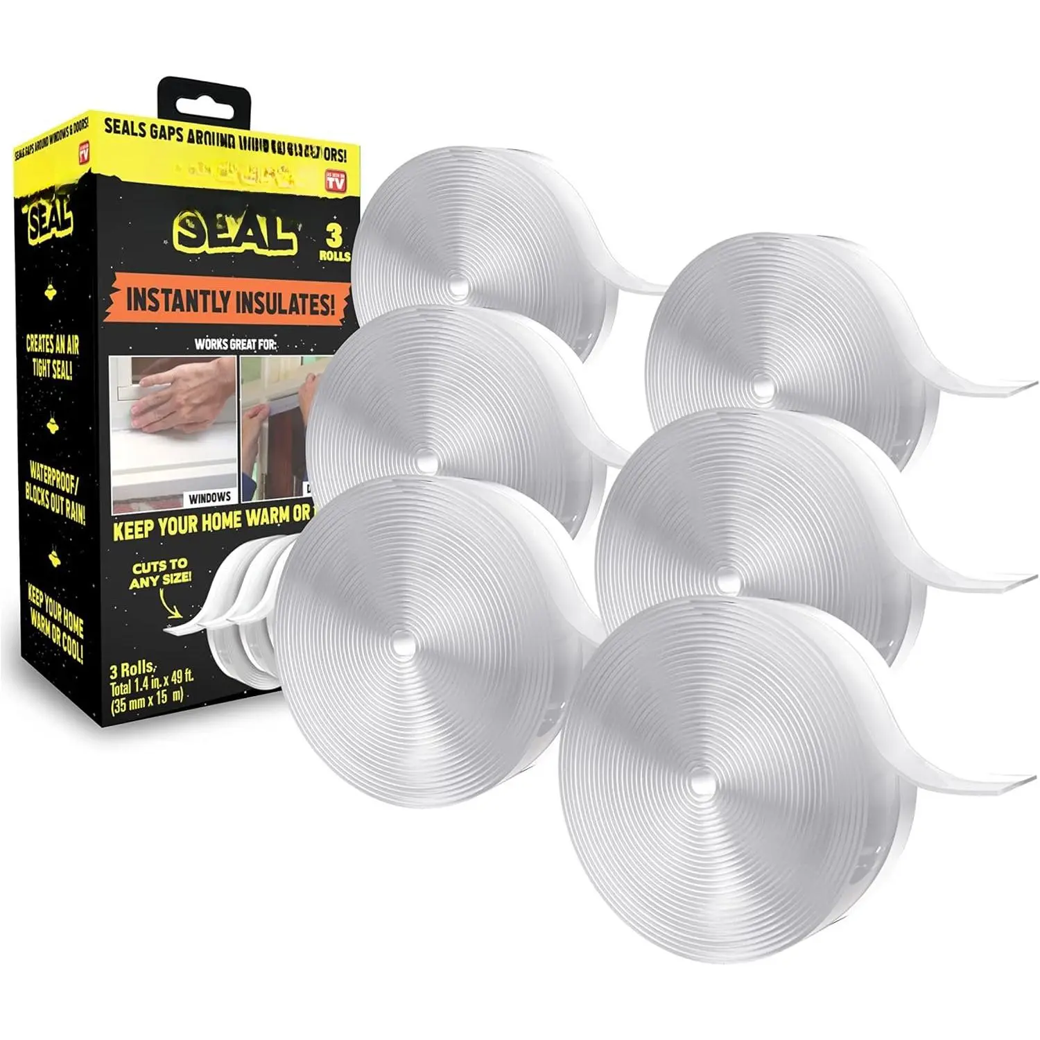 Draft Seal Transparent  Seal Strip Anti-Draft Adhesive and Flexible Flap to Seal Gaps Around Doors Showers and Windows Weather Stripping Insulator  As Seen  TV Set of 2 (6 Rolls)