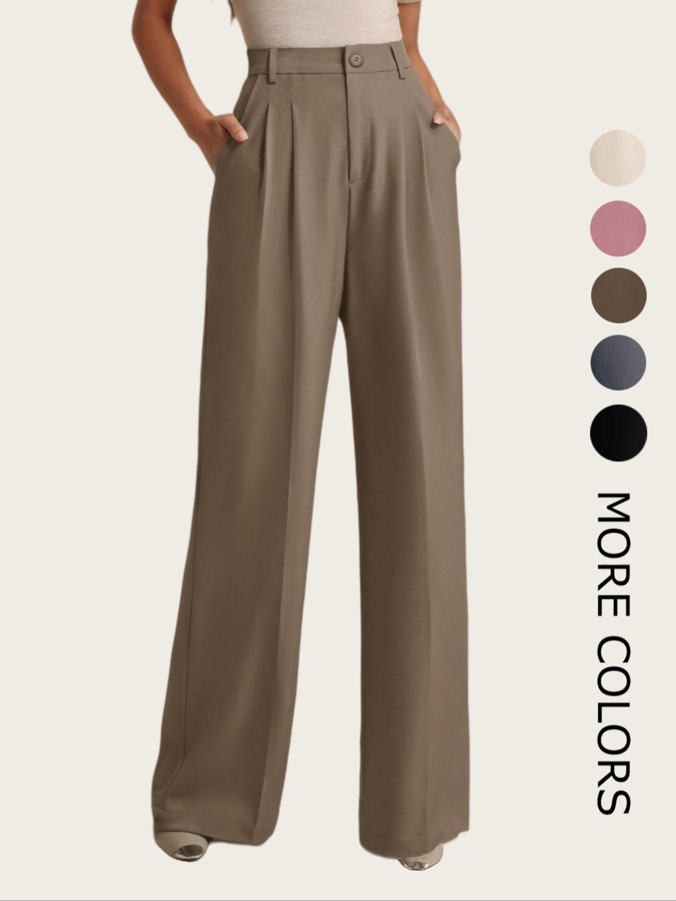 Women's Solid Pocket Pants, Comfortable Trousers, Casual Minimalist Trousers for Work Office Daily Wear, Women's Bottoms for All Seasons, Casual Fashion Pants