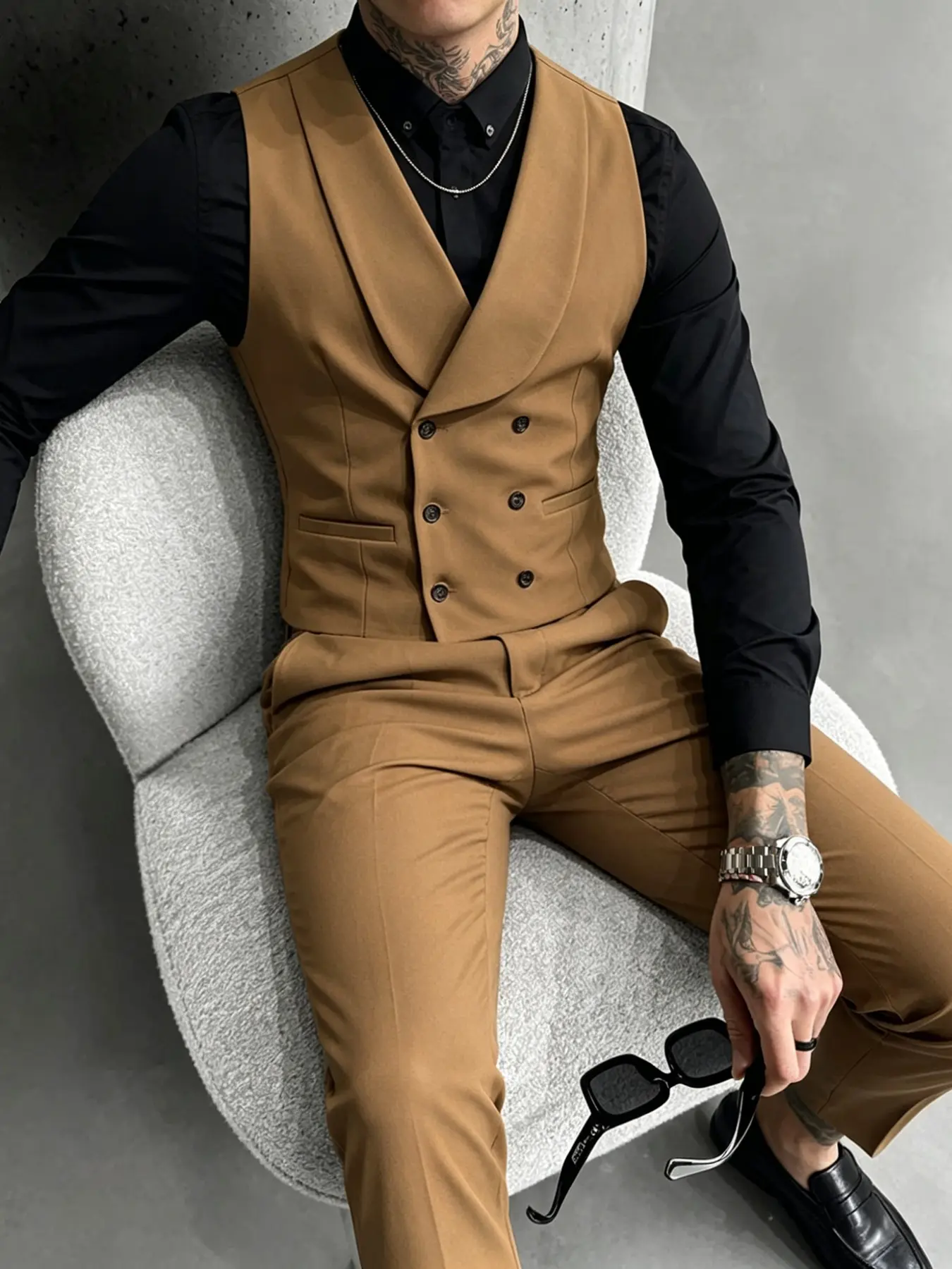 Vintage Style Plain Blazer Vest and Pants Suit Set, Men's Fashion Casual Slim-Fit Business, Essential for Young Professionals